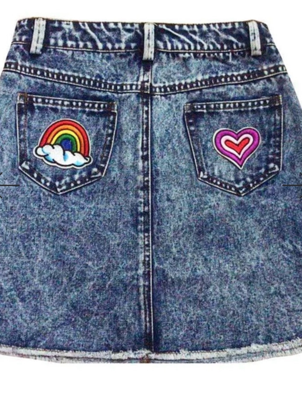 Lola + The Boys Denim A-Line Skirt with Colorful Patchwork - Picture 3 of 5